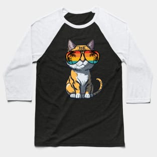 Cool Feline in Shades: Whiskered Purrfection for Cat Miaw Lovers Baseball T-Shirt